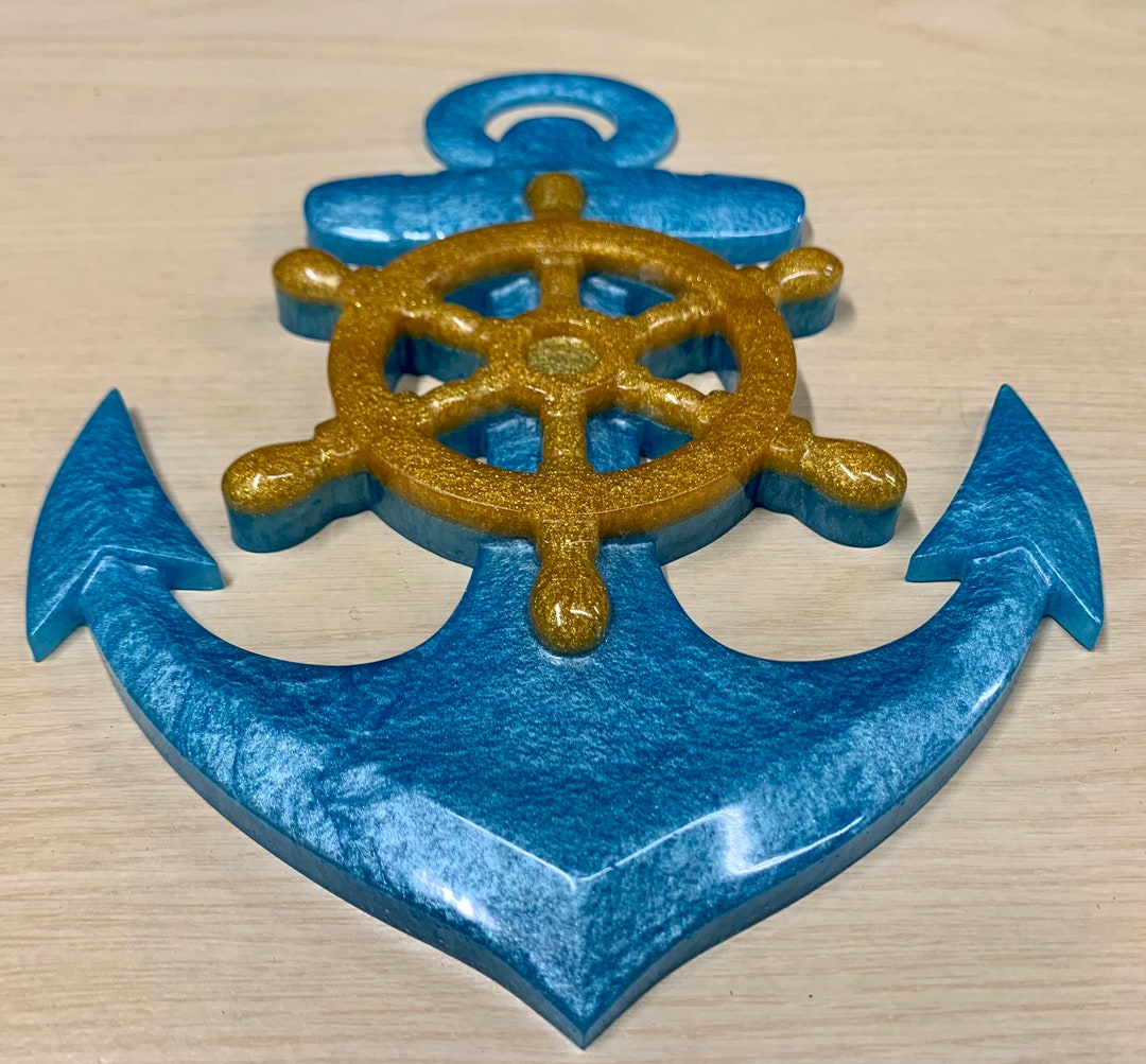 RESIN Anchor With Ships Wheel Etsy