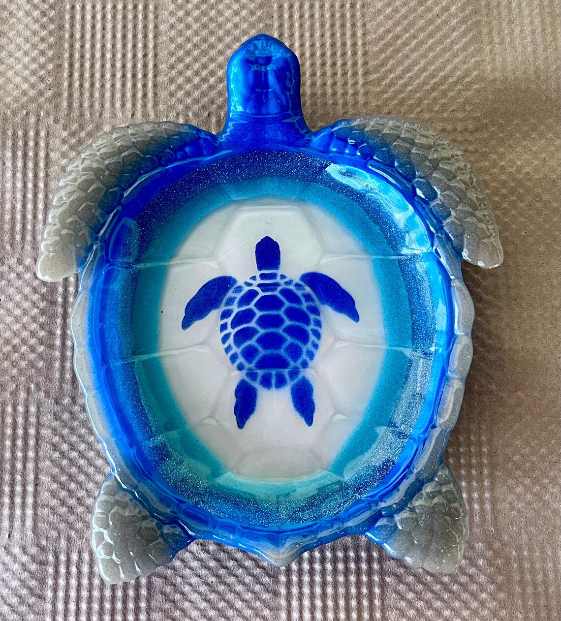Turtle Shell Tray Large Resin Turtle Tray Blue, Sand and White. - Etsy