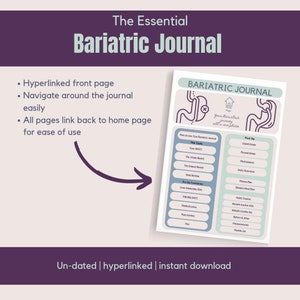 Bariatric surgery journal planner tracker, all in one, digital & printable pages for pre-op to goal weight