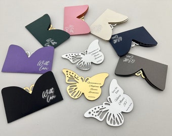 Magnets papillon miroir doré, cadeau personnalisé, cadeau de demoiselle d'honneur, quinceañera, cadeaux de baby shower, cadeaux papillon, cadeaux de bienvenue