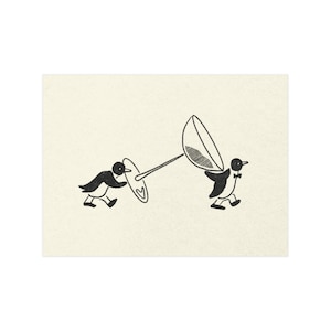 Vintage Cartoon Penguin Cocktail Print, Hand-Drawn Bar Cart Art, Mid-Century Modern Wall Decor,  Fun Mixology Gift