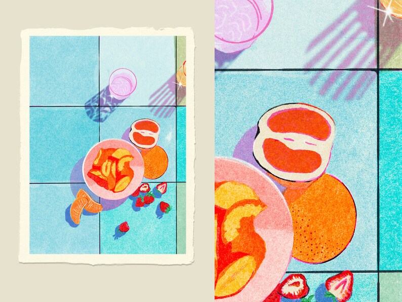 Fruit Print, Risograph Poster, Italian Inspired Wall Art, Kitchen Art, Kitchen Poster image 6