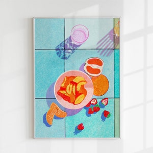 Fruit Print, Risograph Poster, Italian Inspired Wall Art, Kitchen Art, Kitchen Poster image 1