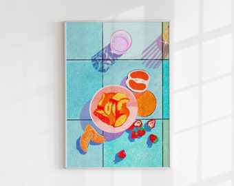 Fruit Print, Risograph Poster, Italian Inspired Wall Art, Kitchen Art, Kitchen Poster