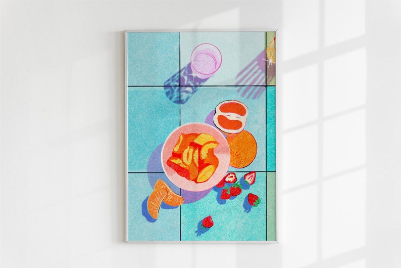 Fruit Print, Risograph Poster, Italian Inspired Wall Art, Kitchen Art, Kitchen Poster image 1