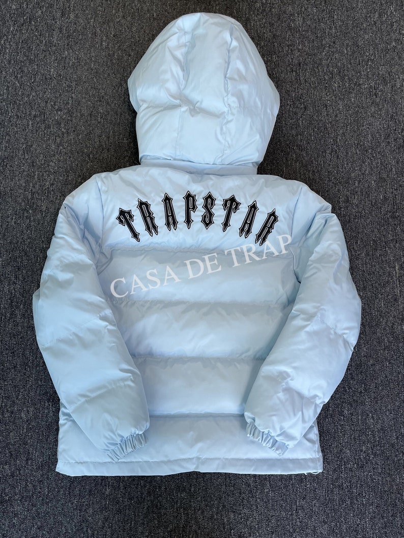 Trapstar Irongate Detachable Hooded Puffer Jacket in Blue image 3