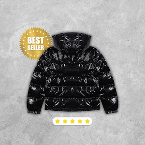 Trapstar Irongate Detachable Hooded Puffer Jacket in Shiny Black image 1