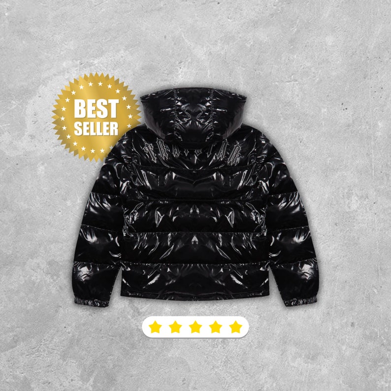 Trapstar Irongate Detachable Hooded Puffer Jacket in Shiny Black image 1