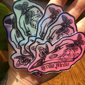 Crow skull Butterfly and Moth Iridescent Sticker, Stickers, Cute, Gothic