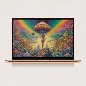 Psychedelic Mushroom Queen Wallpaper - FHD, QHD, 4K Digital Download - Fantasy Computer Background