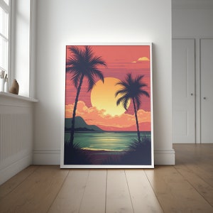 Retro Palm Trees Sunset Art Print