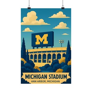 Michigan Stadium Vertical Posters - University of Michigan, Vintage Wall Art for College Decor, Dorm Decoration, Michigan Football, Go Blue