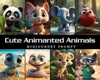 AI Professional Midjourney Prompt High Quality Cute Animated Animals, Midjourney AI Art, Customizable Best Midjourney Prompt