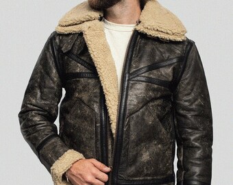 Mens Black Shearling Bomber Leather Jacket. - Etsy