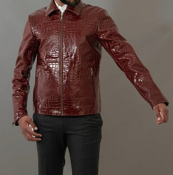 Crocodile Print Leather Jackets Genuine Cow Leather Available