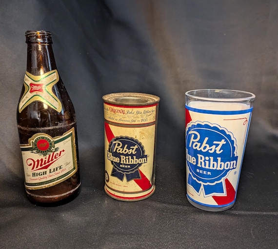 Vintage Pabst Blue Ribbon Musical Can and 8 Oz Glass, Plus Vintage