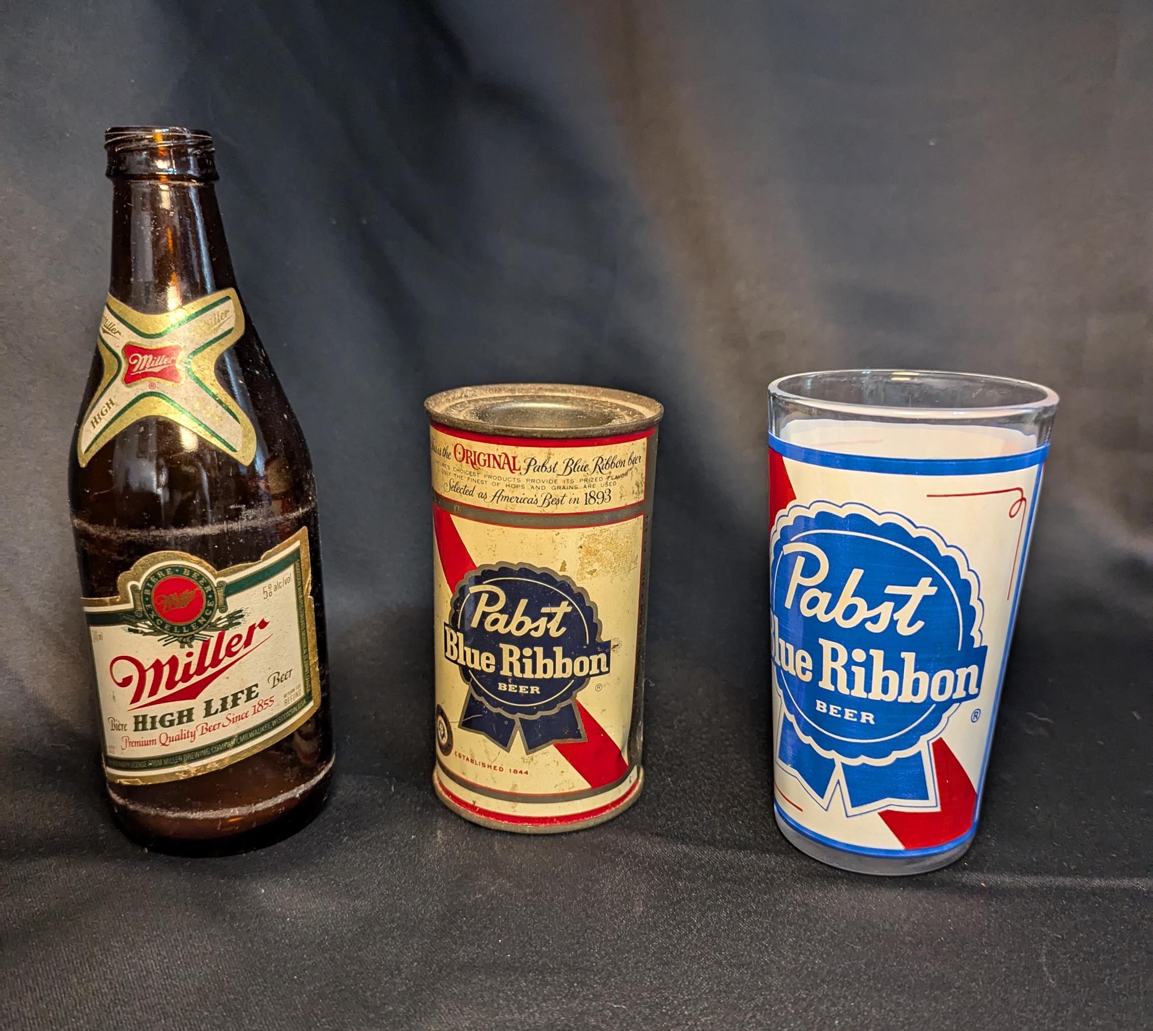 Vintage Pabst Blue Ribbon Musical Can and 8 Oz Glass, Plus Vintage