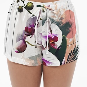 Women&#039;s Satin Pajama Shorts Orchid Splendor Vibrant Botanical
