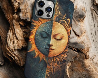 3D Celestial Cosmic  Moon & Sun Boho Phone Case, Lunar Mystical Witchy Case,  iPhone 16 15 14 13 12 11 Cover, Galaxy S24 S23 S22 S21 S20
