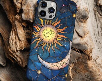 Mobilskal med stjärnhimmel i konstverk, telefonskal med 3D-motiv, målat glas, måne och stjärnor, iPhone 16 15 14 13 12, Galaxy S24 S23 S22