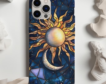 Mobilskal med stjärnhimmel i konstverk, telefonskal med 3D-motiv, målat glas, måne och stjärnor, iPhone 16 15 14 13 12, Galaxy S24 S23 S22