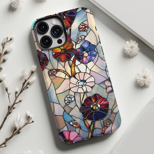 Wildflower Phone Case, Floral Case, Flowers Phone Cover, 3D Stained Glass Case, iPhone 16 15 14 13 12 11 Samsung S24 S23 S22 S21 Winter Case