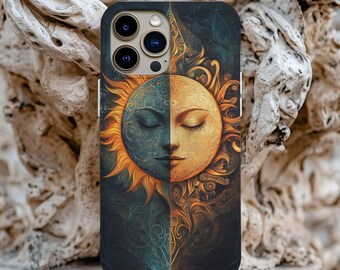 3D Celestial Cosmic  Moon & Sun Boho Phone Case, Lunar Mystical Witchy Case,  iPhone 16 15 14 13 12 11 Cover, Galaxy S24 S23 S22 S21 S20