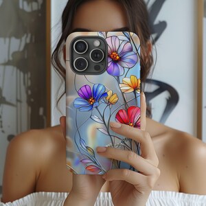 Wildflower Phone Case, Floral Case, Flowers Phone Cover, 3D Stained Glass Case, Winter Case iPhone 16 15 14 13 12 11 Galaxy S24 S23 S22 S21