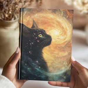 Celestial Gift, Astrology Lover Gift, Black Cat Lover Gift, Gift For Cat Mom, Gift For Cat Owner, Witch Journal, Stars Galaxy Notebook 17