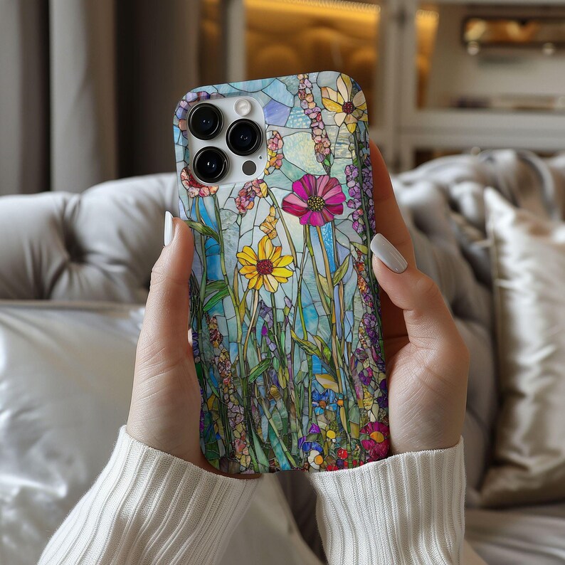 Wildflower Phone Case, Floral Case, Flowers Phone Cover, 3D Stained Glass Case, iPhone 16 15 14 13 12 11 Galaxy S24 S23 S22 S21 Winter Case image 1