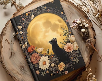 Gåva till kattälskare, present till kattägare, himmelsk present, present till astrologiälskare, present till kattmamma, häxdagbok, anteckningsbok med måne och sol, 15