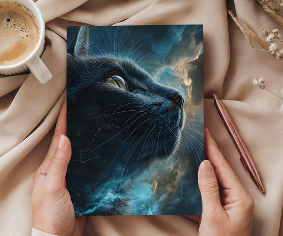 Celestial Gift, Astrology Lover Gift, Black Cat Lover Gift, Gift For Cat Mom, Gift For Cat Owner, Witch Journal, Moon And Stars Notebook 18