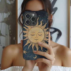 Celestial Phone Case, Sun Moon Stars Mystical Tough Phone Case for Galaxy Phone Cover for iPhone 16 15 14 13 12 iPhone 16 Case 3D Case