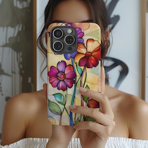 Wildflower Phone Case, Floral Case, Flowers Phone Cover, 3D Stained Glass Case, iPhone 16 15 14 13 12 11 Galaxy S24 S23 S22 S21 Winter Case