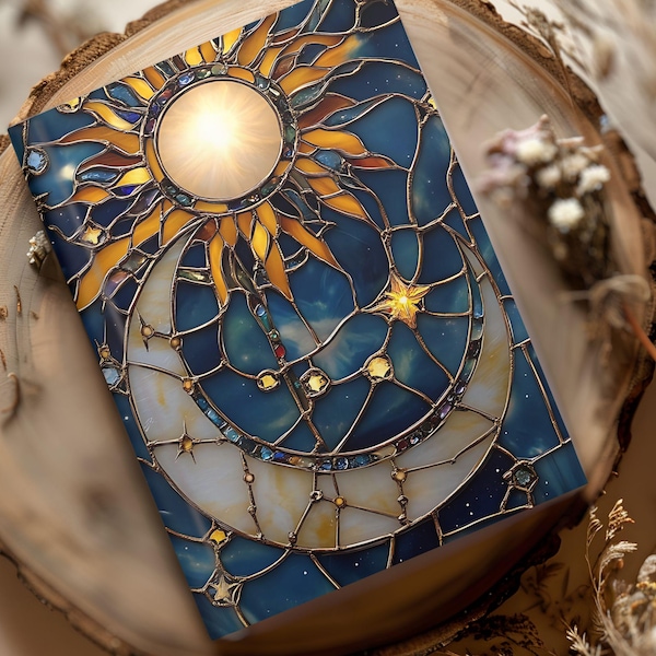 Celestial Boho Lunar Space Journal Notebook Gift For Her, Hardcover Witchy Moon and Sun Stained Glass Night Sky Lined Women's Dreams Diary 4