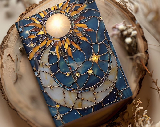Celestial Boho Lunar Space Journal Notebook Gift For Her, Hardcover Witchy Moon and Sun Stained Glass Night Sky Lined Women's Dreams Diary 4