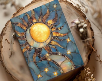 Celestial Boho Lunar Space Journal Notebook Gift For Her Hardcover Witchy Moon and Sun Stained Glass Night Sky Lined Women's Dreams Diary 10