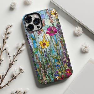 Wildflower Phone Case, Floral Case, Flowers Phone Cover, 3D Stained Glass Case, iPhone 16 15 14 13 12 11 Galaxy S24 S23 S22 S21 Winter Case image 3