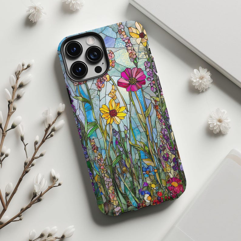 Wildflower Phone Case, Floral Case, Flowers Phone Cover, 3D Stained Glass Case, iPhone 16 15 14 13 12 11 Galaxy S24 S23 S22 S21 Winter Case image 3