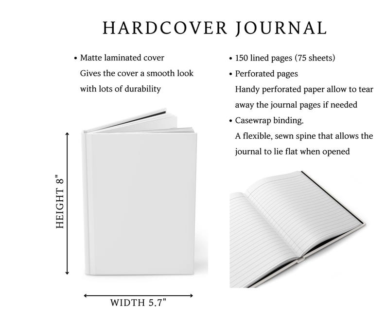 Puede incluir: Diario de tapa dura blanco con una cubierta laminada mate. El diario mide 20,3 cm de alto y 14,5 cm de ancho. Tiene 150 p&aacute;ginas rayadas, p&aacute;ginas perforadas y una encuadernaci&oacute;n de envoltura.