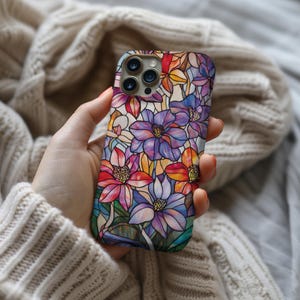 Wildflower Phone Case, Floral Case, Flowers Phone Cover, 3D Stained Glass Case, iPhone 16 15 14 13 12 11 Galaxy S24 S23 S22 S21 Winter Case