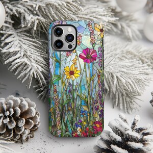 Wildflower Phone Case, Floral Case, Flowers Phone Cover, 3D Stained Glass Case, iPhone 16 15 14 13 12 11 Galaxy S24 S23 S22 S21 Winter Case image 2