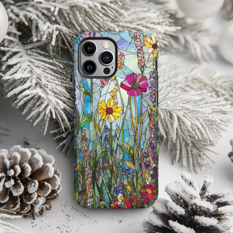 Wildflower Phone Case, Floral Case, Flowers Phone Cover, 3D Stained Glass Case, iPhone 16 15 14 13 12 11 Galaxy S24 S23 S22 S21 Winter Case image 2