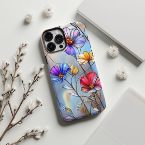 Wildflower Phone Case, Floral Case, Flowers Phone Cover, 3D Stained Glass Case, Winter Case iPhone 16 15 14 13 12 11 Galaxy S24 S23 S22 S21