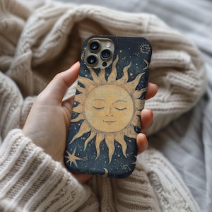 Celestial Phone Case, Sun Moon Stars Mystical Tough Phone Case for Galaxy Phone Cover for iPhone 16 15 14 13 12 iPhone 16 Case 3D Case