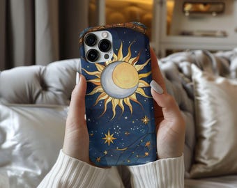 Celestial Moon and Stars Mystical Stained Glass Tough Galaxy Phone Case for Samsung Phone Cover for iPhone 16 15 14 13 12 11 iPhone 16Case