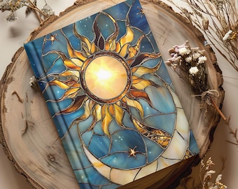 Witch Journal, Moon and Sun Lunar Stained Glass Lined Notebook, Astrology Lover Gift, Celestial Gift,  Dream Journal Diary For Women B13