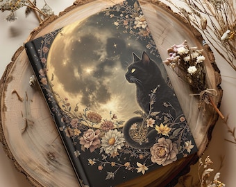 Celestial Gift, Astrology Lover Gift, Black Cat Lover Gift, Gift For Cat Mom, Gift For Cat Owner,  Witch Journal, Moon And Stars Notebook 14
