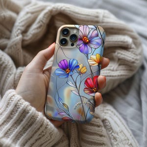 Wildflower Phone Case, Floral Case, Flowers Phone Cover, 3D Stained Glass Case, Winter Case iPhone 16 15 14 13 12 11 Galaxy S24 S23 S22 S21