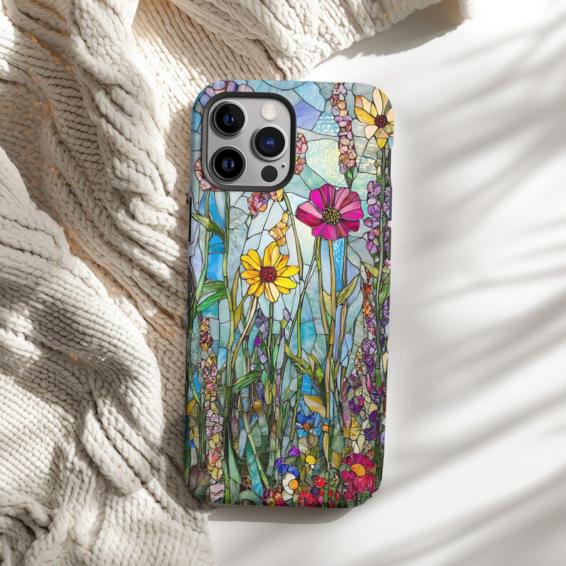 Wildflower Phone Case, Floral Case, Flowers Phone Cover, 3D Stained Glass Case, iPhone 16 15 14 13 12 11 Galaxy S24 S23 S22 S21 Winter Case image 4
